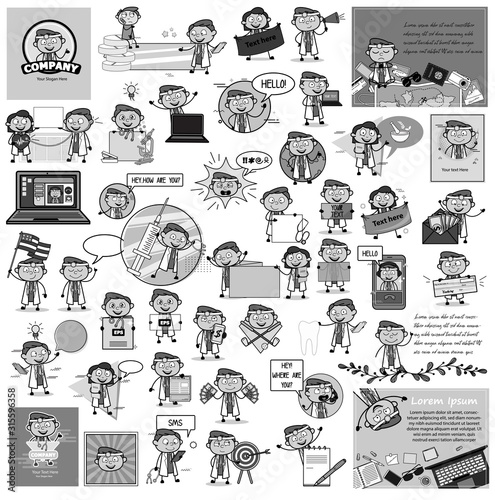 Retro Comic Doctor Character - Set of Concepts Vector illustrations