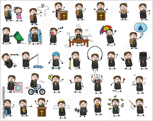 Cartoon Priest Monk - Set of Concepts Vector illustrations