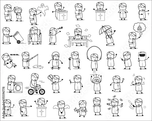 Drawing Art of Priest Monk - Set of Concepts Vector illustrations