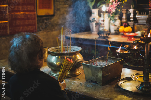 Photography Incense sticks in old chinese temple (Man Mo Temple) in Hong Kong