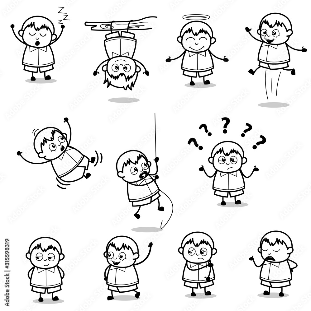 Retro Cartoon Fat Boy Poses - Set of Concepts Vector illustrations Retro Cartoon Fat Boy Poses - Set of Concepts Vector illustrations