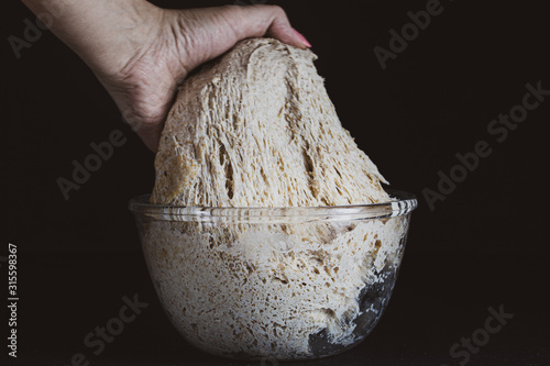 .Bread sourdough. Batter. Fermentation process. Leaven.