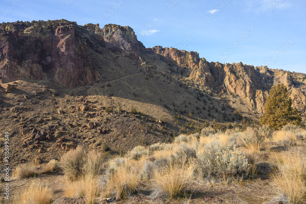 Rocks in a beautifully beautiful desert canyon. Smith Rock State Park National Park. Oregon State
