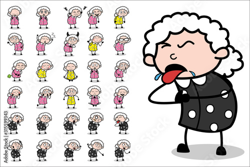Funny Cartoon Old Granny Character - Set of Concepts Vector illustrations