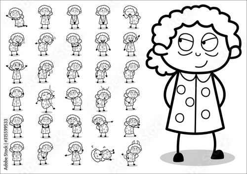 Cartoon Various Retro Old Granny - Set of Concepts Vector illustrations