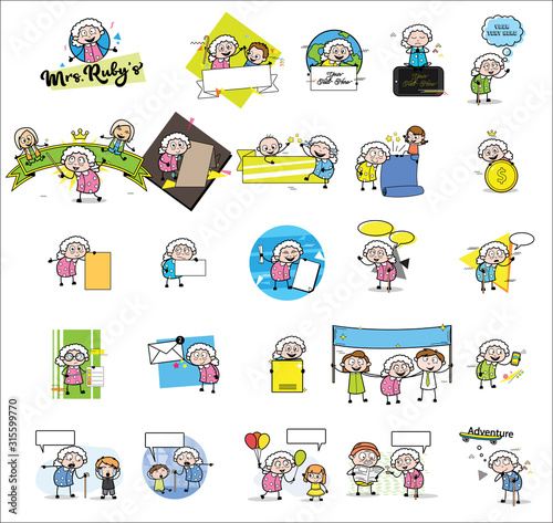 Fototapeta Naklejka Na Ścianę i Meble -  Collection of Funny Old Granny - Different Concepts Vector illustrations