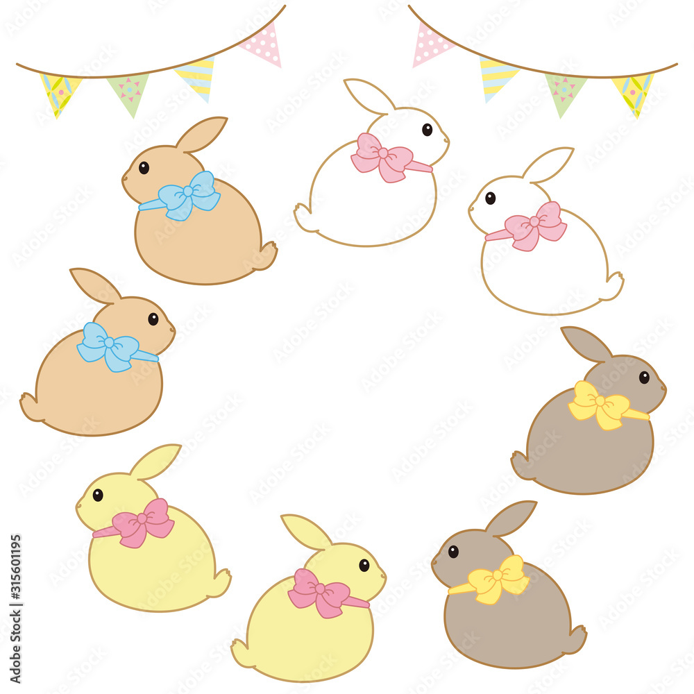 リボンをつけたうさぎ フレーム ガーランド イラストセット Stock Vector Adobe Stock