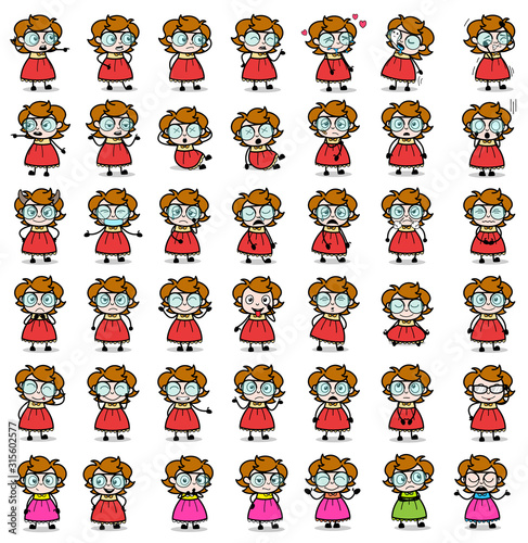 Poses of Cartoon Intelligent Girl - Various Concepts Vector illustrations