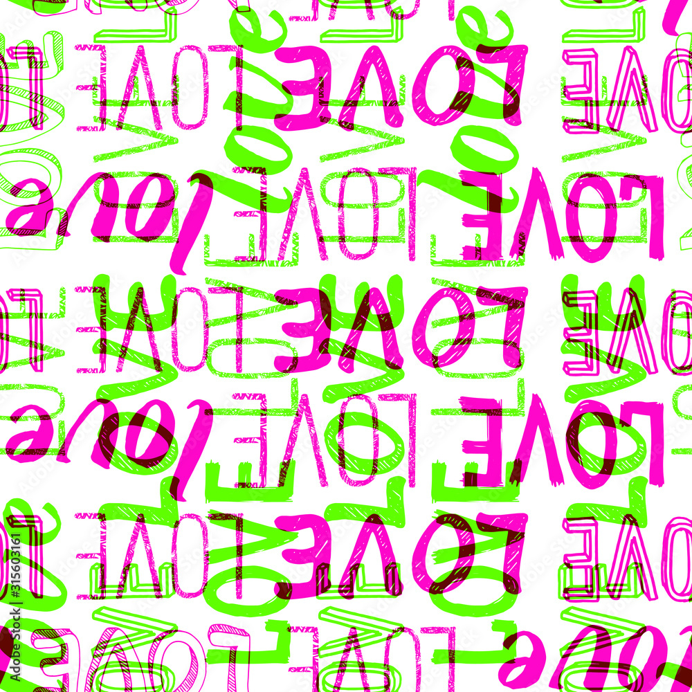 Seamless vector pattern with Love. Hand lettering love stock illustration – stock illustration