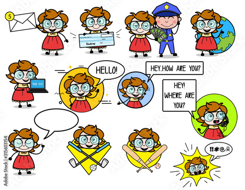 Young Cartoon Intelligent Girl Character - Various Concepts Vector illustrations