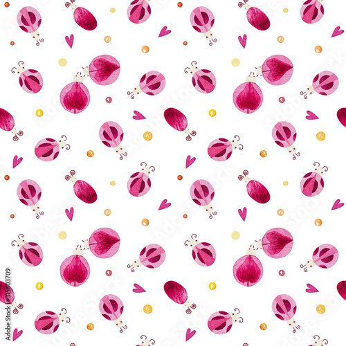Valentine s day seamless pattern with ladybugs white background