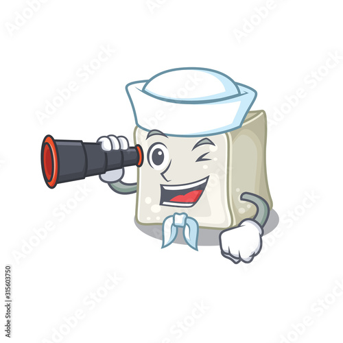 Sugar cube cartoon happy Sailor style with binocular