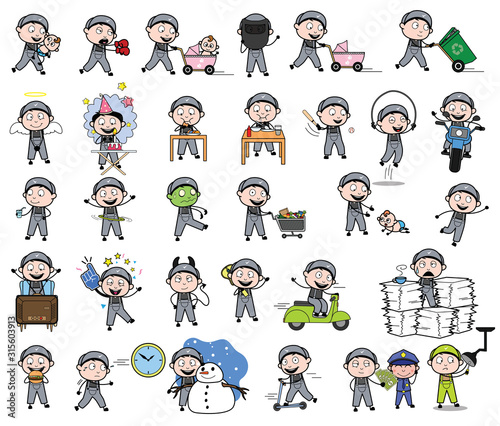 Cartoon Repairman Character - Set of Concepts Vector illustrations