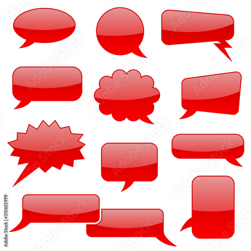 Speech bubbles. Red blank shiny signs