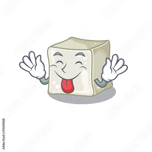 Cute sugar cube cartoon mascot style with Tongue out