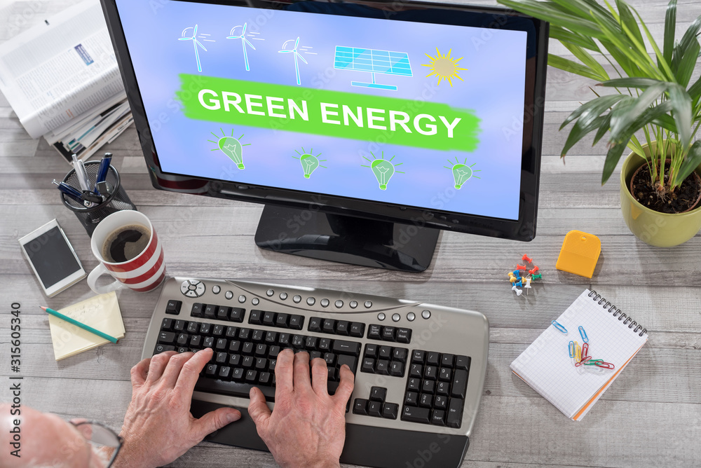 Green energy concept on a computer Green energy concept on a computer