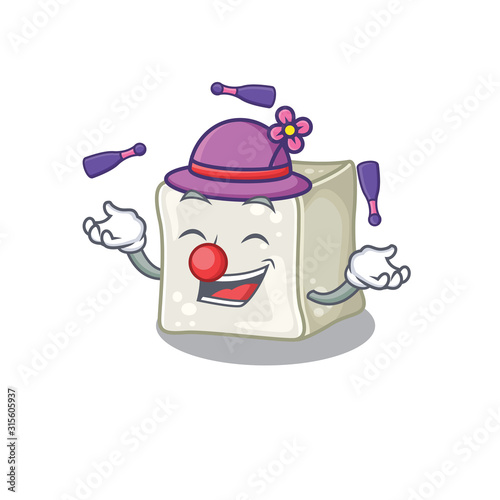 Smart sugar cube cartoon character design playing Juggling