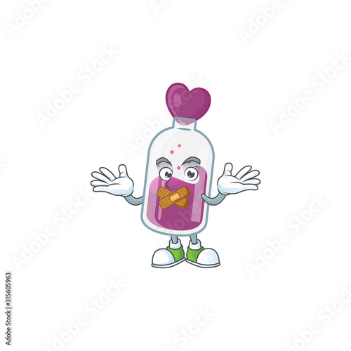 a silent gesture of purple potion mascot cartoon character design