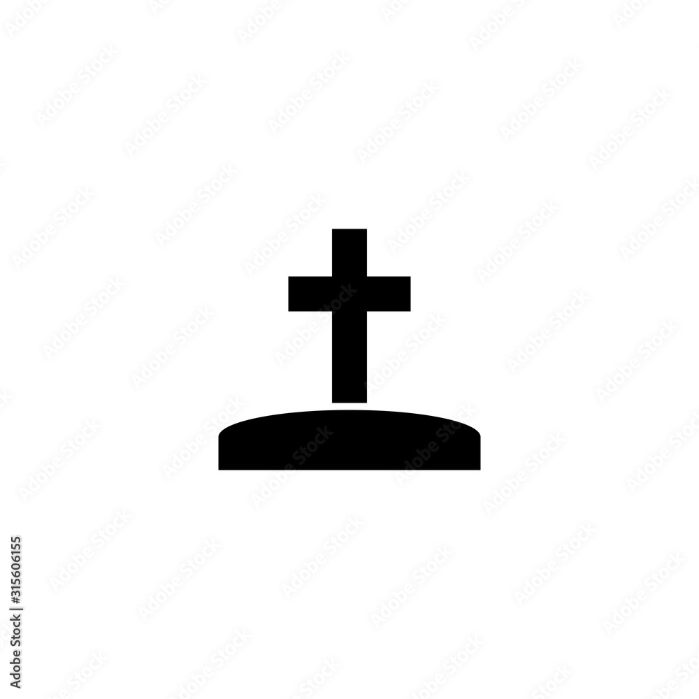 Christian grave icon with cross, vector illustration on white background