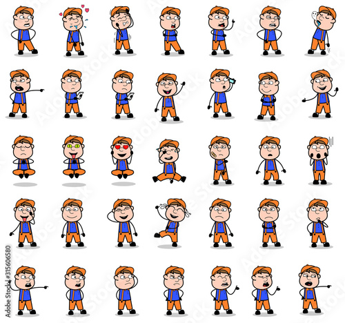 Comic Carpenter Poses - Collection of Concepts Vector illustrations