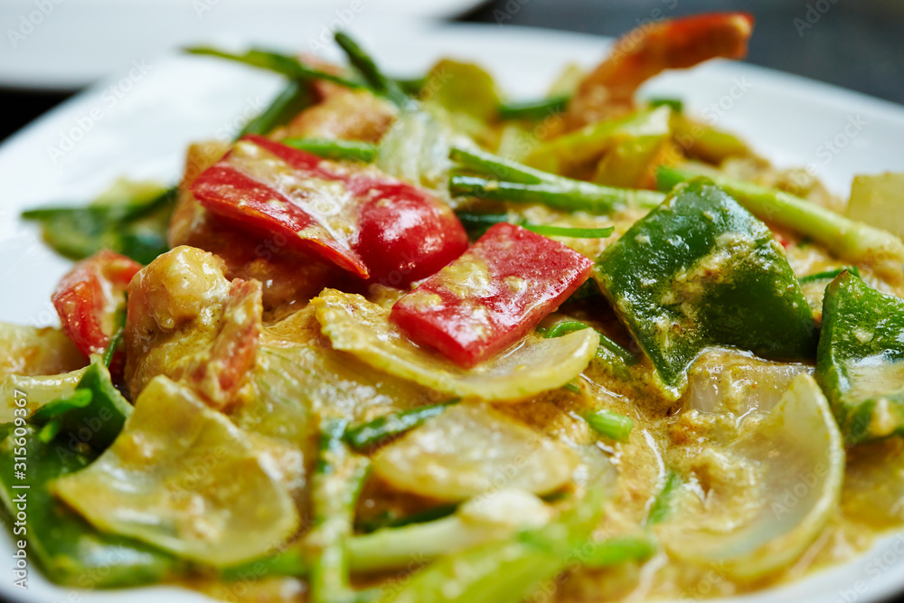 Chinese stir fried shrimp and vegetable with spice Chinese stir fried shrimp and vegetable with spice