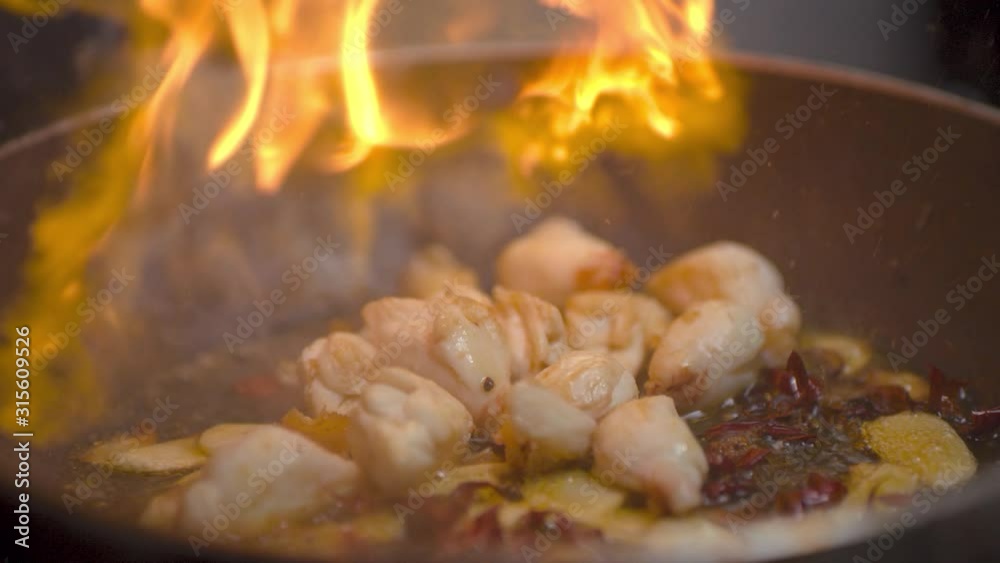 Slow motion Frying Crab on frying pan Slow motion Frying Crab on frying pan