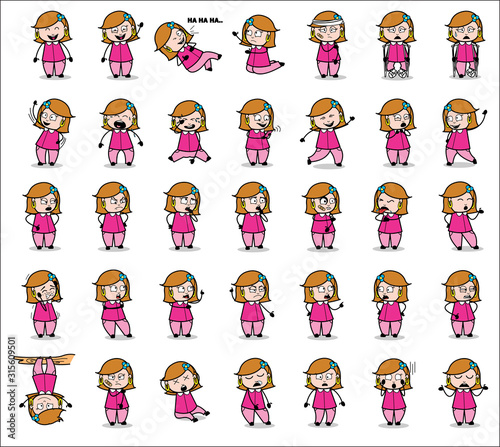 Cartoon Housewife Poses - Set of Concepts Vector illustrations