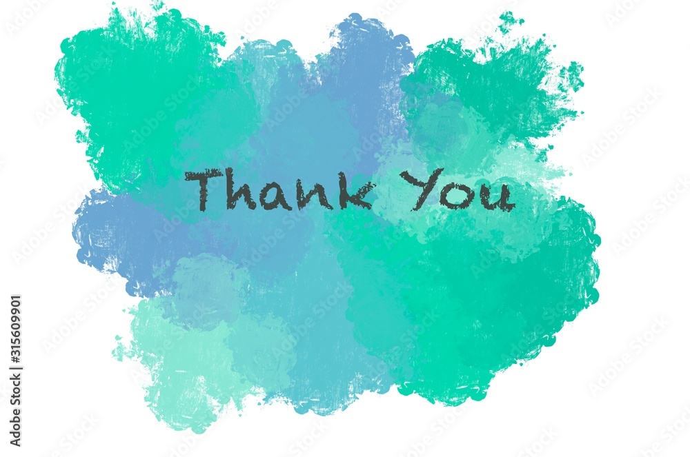 Obraz premium Green blue teal thank you paint puff card background