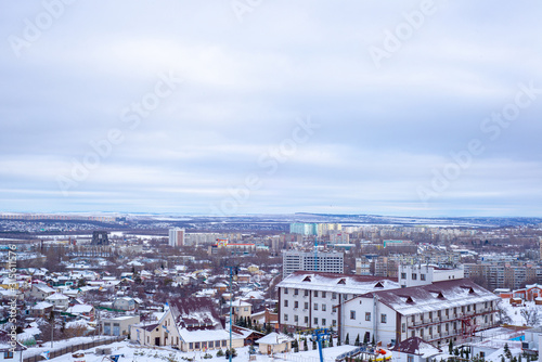 City landscape, buildings, sky view from the mountain.