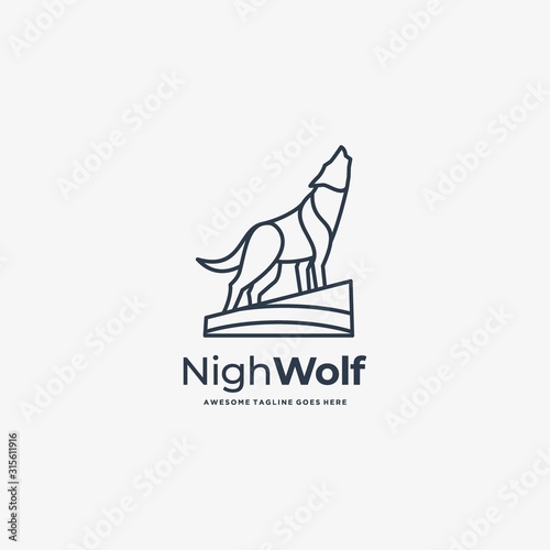 Vector Logo Illustration Night Wolf Line Art Style