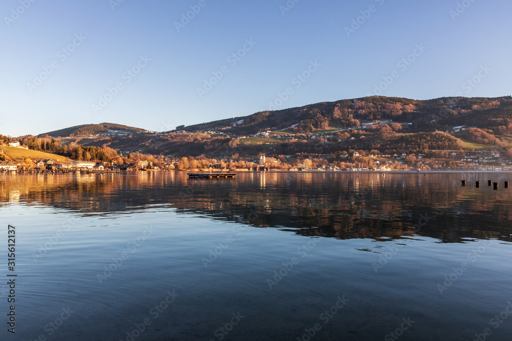 beautiful lake mondsee, salzkammergut, austria