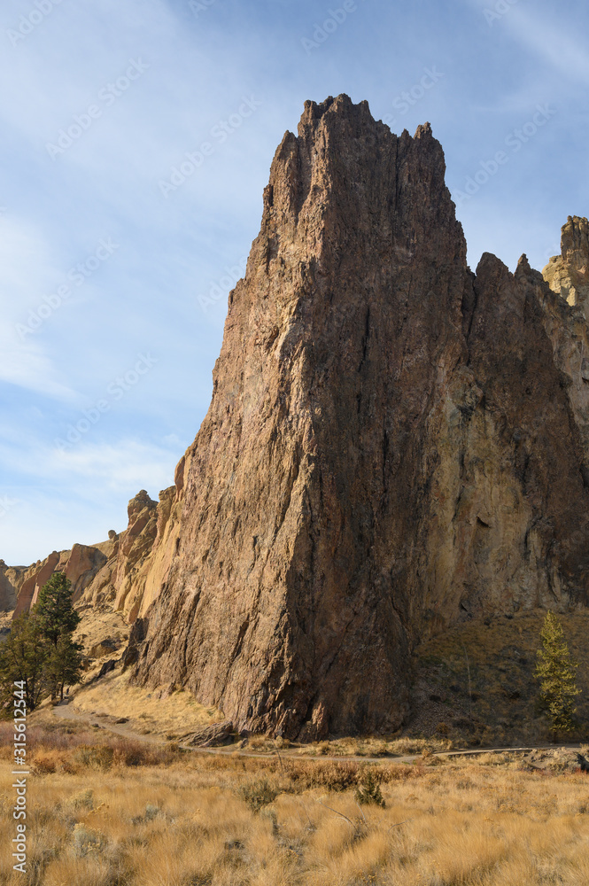 Rocks in a beautifully large canyon, desert with river. Smith Rock State Park National Park. Oregon State