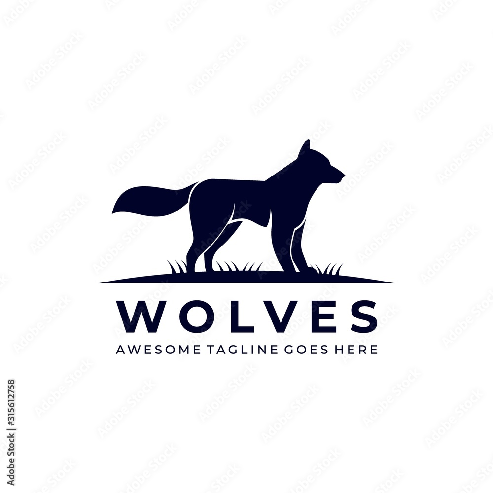 Vector Logo Illustration Wolves Silhouette Style