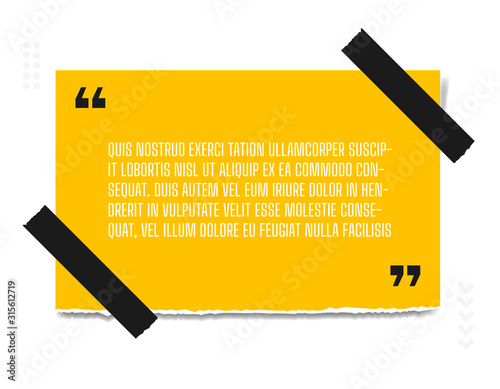 Vector illustration of paper sheet with profound yellow paper quote attached to white wall