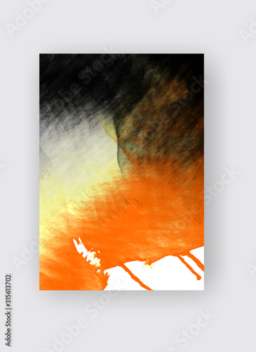 Orange and black ink brush stroke on white background. Japanese style.