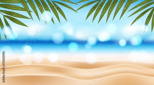 Beautiful summer resort scenery with glittering ocean and blue sky. Vector illustration