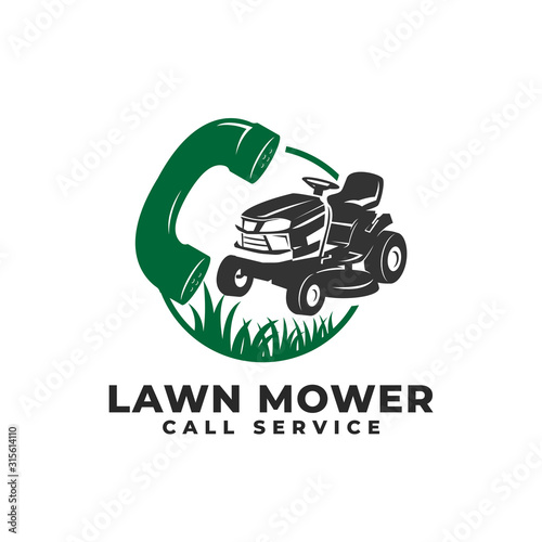 Call Service Lawn Mower Logo Vector Icon Illustration