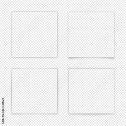 Transparent vector square frames with shadow effect. Realistic 4 shadow box frames set. It can be used as cards frames, banners and design elements for advertising and your other own projects. Eps 10.