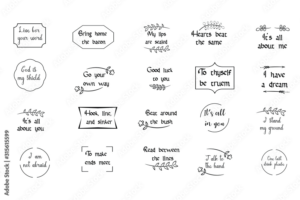 Set of 20 vector Motivation Inspiring Quotes. Ready to post in social media, brochure, magazine. Set of 20 vector Motivation Inspiring Quotes. Ready to post in social media, brochure, magazine.