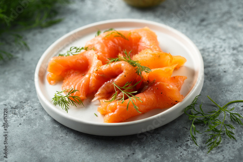 Smoked salmon with dill and mustard sauce photo