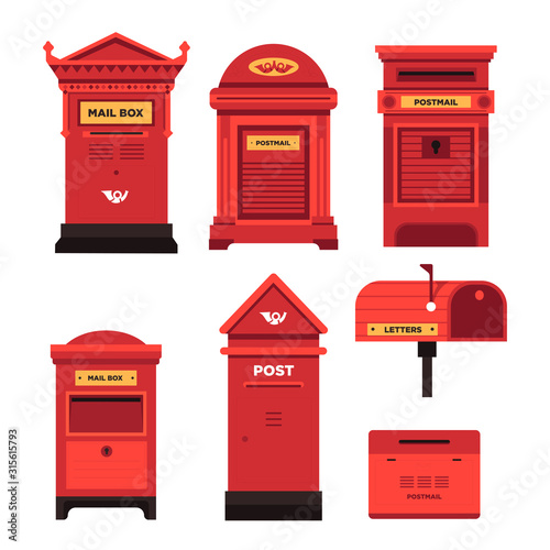 Red mail box set of public and private address postboxes