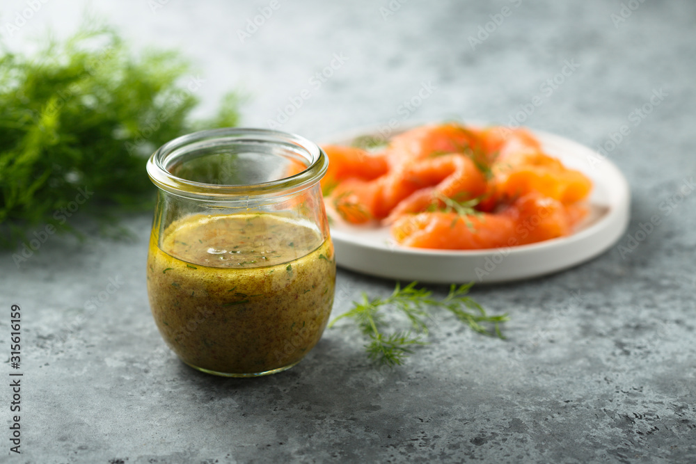 Homemade sweet mustard sauce with dill Homemade sweet mustard sauce with dill