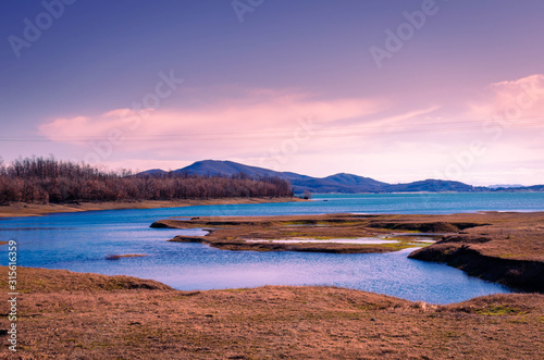 Beautiful landscape on the lake of Plastiras in central Greece.