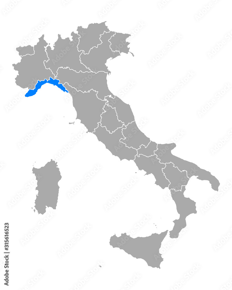 Karte von Ligurien in Italien