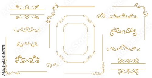 Luxury Gold vintage invitation vector set. Ornamental curls, dividers, Border design and golden components design for wedding invite, menus, certificates, boutiques, spa and logo design.