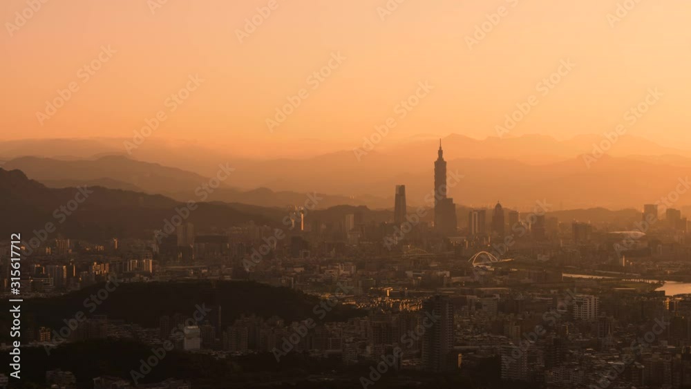 Time lapse of aerial view of Taipei city at sunset Time lapse of aerial view of Taipei city at sunset