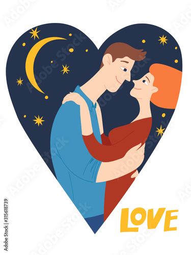 Valentines day poster or card with couple in love kissing