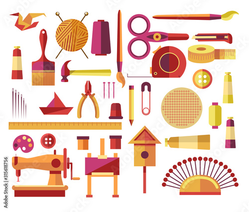 Handmade creative DIY projects icons for sewing and paper work