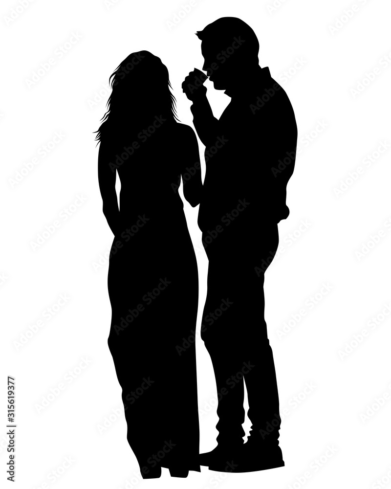 Couple of young guy and girl. Isolated silhouettes of people on a white background