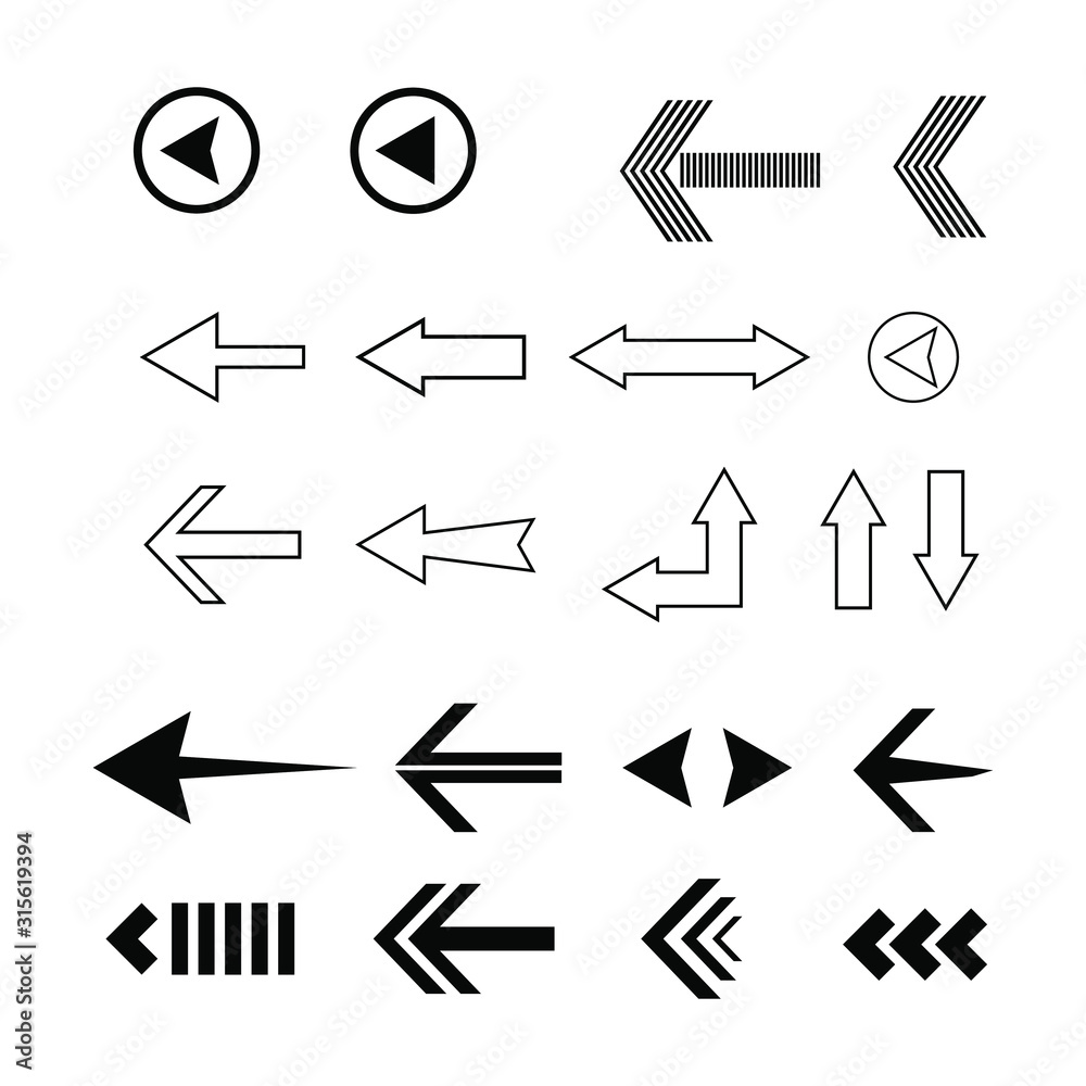 Set of black Arrows icon vector collection 